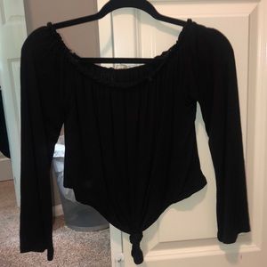 Black off the shoulder long sleeve t shirt